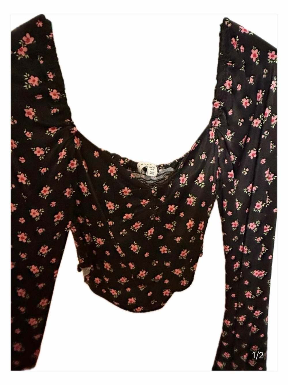 Topshop Women’s Black Floral Top with Pink Flower Print